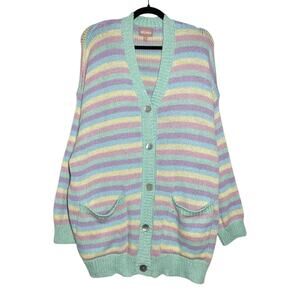 Show Me Your Mumu Pastel Stripe Nineties Knit Relaxed Cardigan Sweater XXL